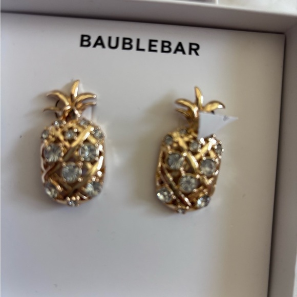 BaubleBar Gold Pineapple Stud Earrings with Crystal Accents - Picture 4 of 7